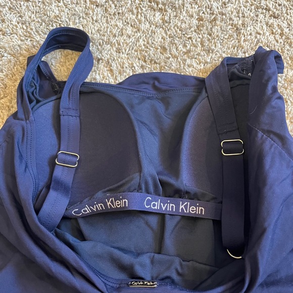 Calvin Klein Swimsuit One Piece Slimming Ruched Bodice Navy Blue Size 16 - Picture 4 of 5